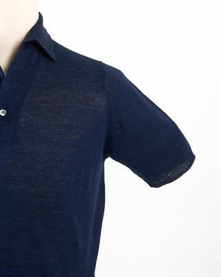 Filippo De Laurentiis Liquid Linen  Cotton Standup Collar Polo Shirt Navy 265