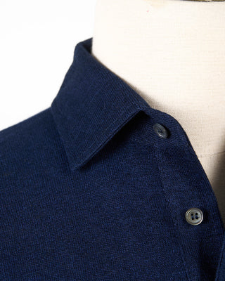 Filippo De Laurentiis Liquid Linen  Cotton Standup Collar Polo Shirt Navy 266
