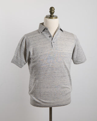 Filippo De Laurentiis Liquid Linen  Cotton Standup Collar Polo Shirt Silver 1615