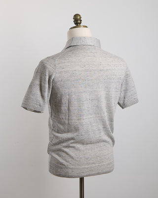 Filippo De Laurentiis Liquid Linen  Cotton Standup Collar Polo Shirt Silver 1616
