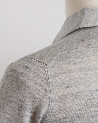 Filippo De Laurentiis Liquid Linen  Cotton Standup Collar Polo Shirt Silver 1617