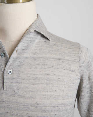 Filippo De Laurentiis Liquid Linen  Cotton Standup Collar Polo Shirt Silver 1618