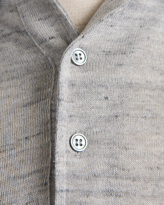Filippo De Laurentiis Liquid Linen  Cotton Standup Collar Polo Shirt Silver 1620