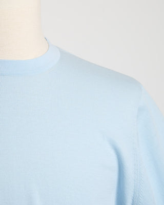 Filippo De Laurentiis Powder Blue Straight Bottom Fine Knit Crewneck T Shirt Light Blue 1827