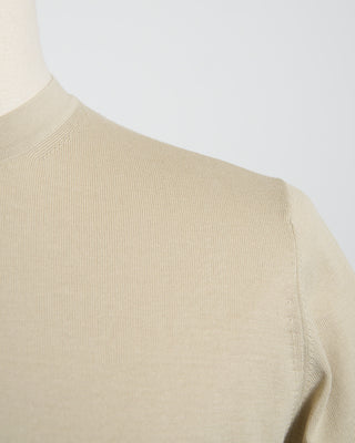 Filippo De Laurentiis Neutral Straight Bottom Fine Knit Long Sleeve Crewneck Sand 1860
