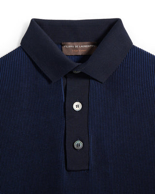 Filippo De Laurentiis Two Tone Ribbed Polo Navy 2 8685