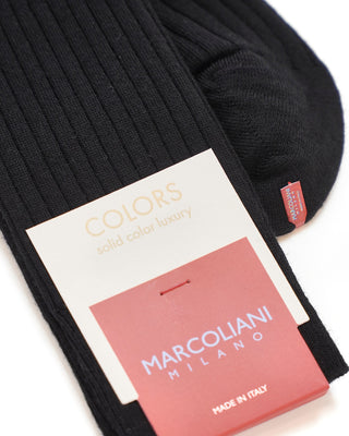 Marcoliani Extrafine Merino Wool Black Ribbed Socks Black  2