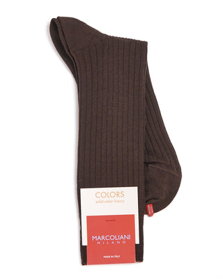 Marcoliani Extrafine Merino Wool Brown Ribbed Socks Chocolate  1