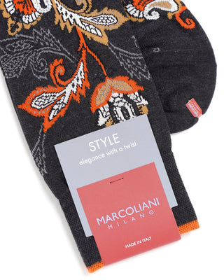 Marcoliani Grey Floral Pattern Cotton Socks Charcoal  2