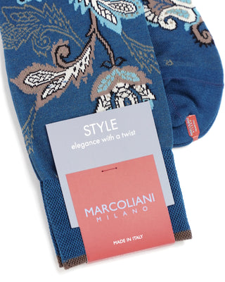 Marcoliani Blue Floral Pattern Cotton Socks Blue  2