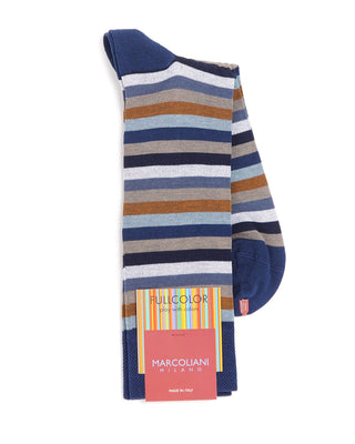 Marcoliani Pima Cotton Striped Socks Navy  Brown  1