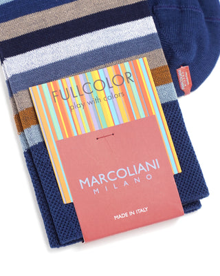Marcoliani Pima Cotton Striped Socks Navy  Brown  2