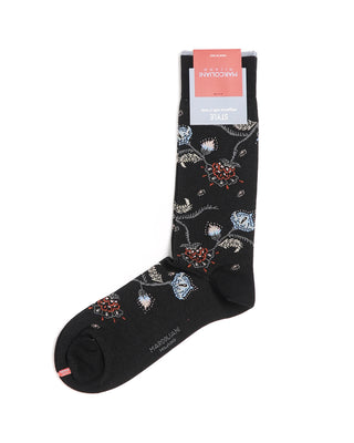 Marcoliani Floral Design Pima Cotton Socks Black 