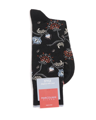 Marcoliani Floral Design Pima Cotton Socks Black  1