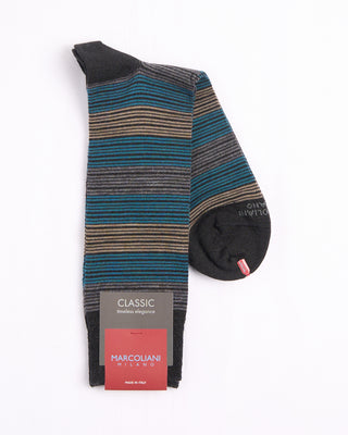 Marcoliani Charcoal Mix Lana Extrafine Merino Scala Stripe Socks Charcoal Mix 4369