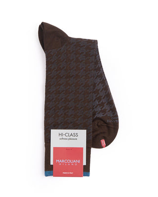 Marcoliani Dark Brown Mousse Of Modal Houndstooth Socks Dark Brown 4327