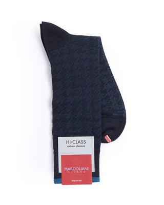Marcoliani Navy Mousse Of Modal Houndstooth Socks Navy 1 4299