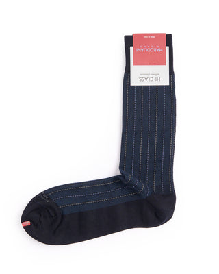 Marcoliani Navy Mousse Of Modal Pique Pinstripe Socks Navy 1 4331
