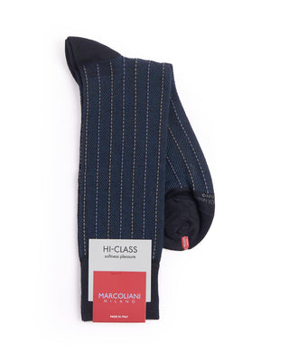 Marcoliani Navy Mousse Of Modal Pique Pinstripe Socks Navy 2 4332