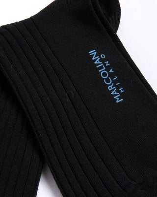 Marcoliani Black Extrafine Merino Ribbed Dress Socks Black 3 4562