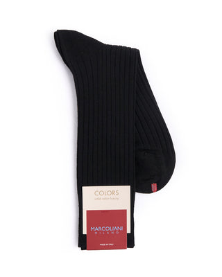 Marcoliani Black Extrafine Merino Ribbed Dress Socks Black 4559