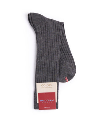 Marcoliani Flannel Grey Extrafine Merino Ribbed Dress Socks Flannel Grey 3 4558