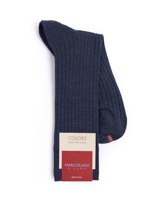 Marcoliani Indigo Blue Extrafine Merino Ribbed Dress Socks Indigo Blue 1 4550
