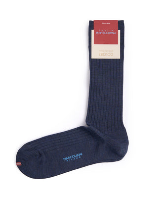 Marcoliani Indigo Blue Extrafine Merino Ribbed Dress Socks Indigo Blue 3 4551