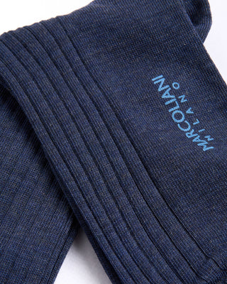 Marcoliani Indigo Blue Extrafine Merino Ribbed Dress Socks Indigo Blue 4549