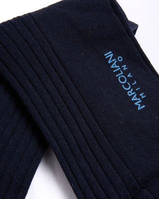Marcoliani Navy Extrafine Merino Ribbed Dress Socks Navy 2 4554