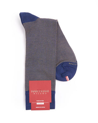 Marcoliani Blue   Beige Pima Cotton Birdseye Socks Blue   Beige 4420