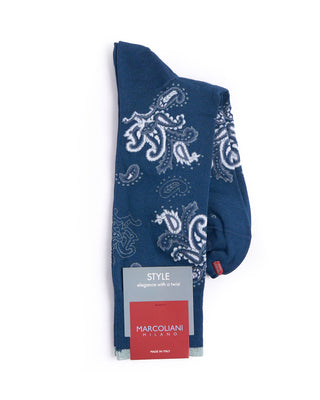Marcoliani Dark Blue Denim Pima Cotton Jali Paisley Socks Dark Blue Denim 1 4525