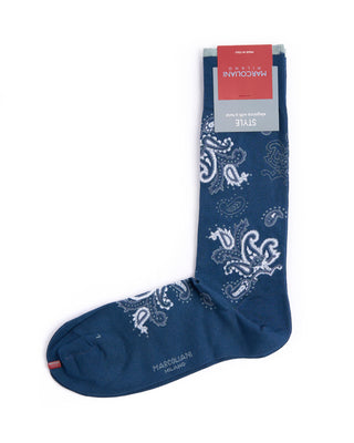 Marcoliani Dark Blue Denim Pima Cotton Jali Paisley Socks Dark Blue Denim 3 4526