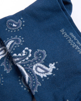 Marcoliani Dark Blue Denim Pima Cotton Jali Paisley Socks Dark Blue Denim 4524