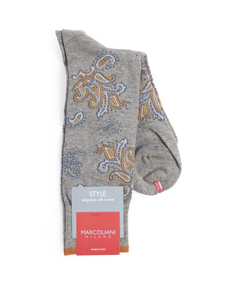 Marcoliani Flannel Grey Pima Cotton Jali Paisley Socks Flannel Grey 4351