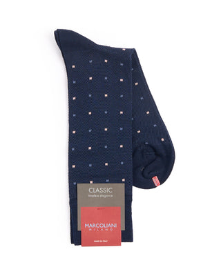 Marcoliani Navy Pima Cotton Contemporary Dots Socks Navy 3 4401
