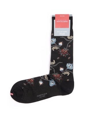 Marcoliani Black Pima Cotton Mumbai Flower Socks Black 2 4403