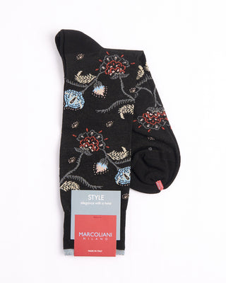 Marcoliani Black Pima Cotton Mumbai Flower Socks Black 4402