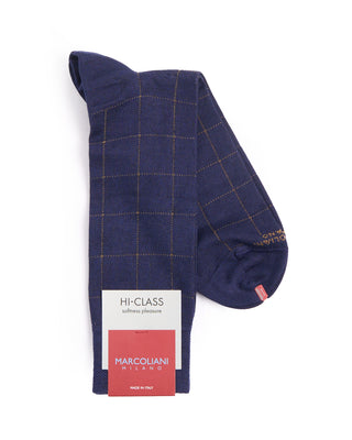 Marcoliani Lapis Blue Mousse Of Modal Windowpane Socks Lapis Blue 1 4391