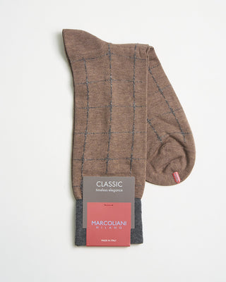 Marcoliani Pima Cotton Windowpane Socks Coffee 0