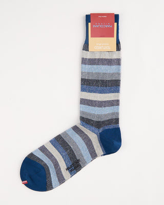 Marcoliani Linen  Cotton Tonal Stripe Socks Blue 1 1058