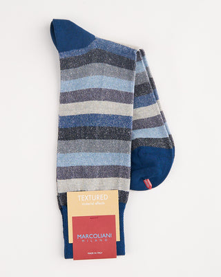 Marcoliani Linen  Cotton Tonal Stripe Socks Blue 3 1057