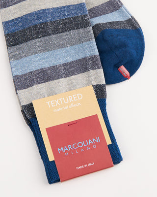 Marcoliani Linen  Cotton Tonal Stripe Socks Blue 4 1056
