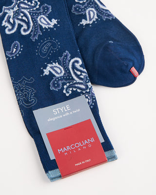 Marcoliani Pima Cotton Jali Paisley Socks Dark Blue Denim 4 935