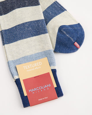 Marcoliani Linen  Cotton Cruise Stripe Socks Caribe Blue 1061