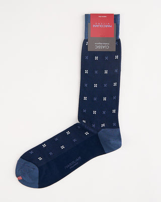 Marcoliani Pima Cotton Lisle Tie Flowers Socks Royal Blue 4 996