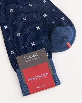 Marcoliani Pima Cotton Lisle Tie Flowers Socks Royal Blue 998
