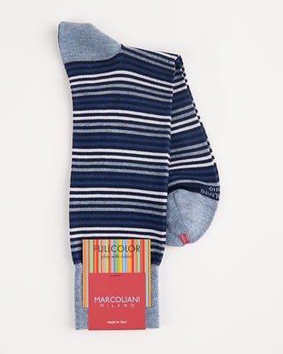 Marcoliani Pima Cotton Simple Stripe Socks Navy 3 900