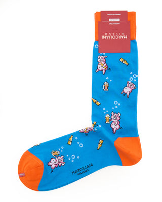 Marcoliani Pima Cotton Pig Mid Calf Socks In Sapphire Sapphire 7816