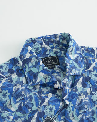 Orian Impressionist Abstract Pattern Cotton Slim Fit Shirt Blue 1 2